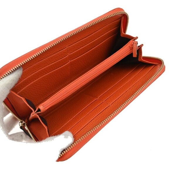 Gucci Long Wallet Round Zipper GG Canvas Leather Orange Beige 33 Kb040 - Picture 9 of 13